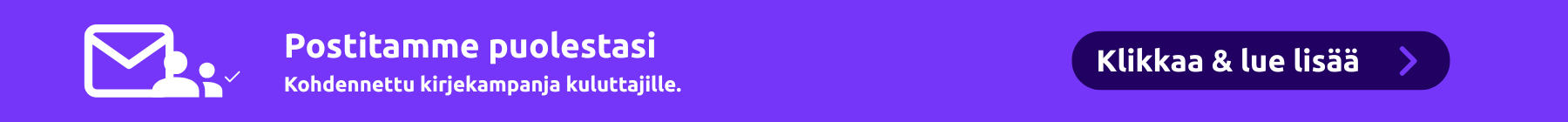 Profinderin kohdennettu kirjekampanja-banneri: Postitamme puolestasi.
